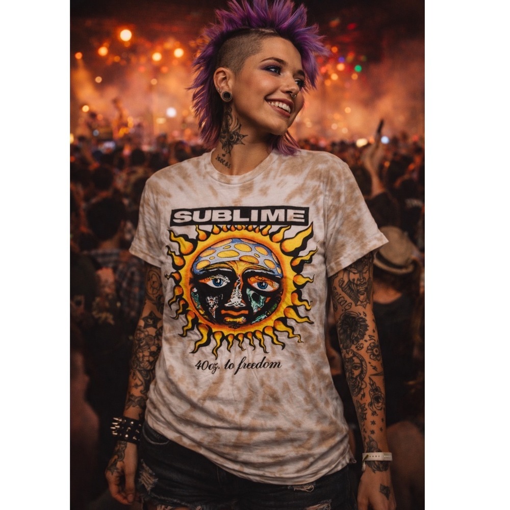 Sublime 40oz to Freedom Sun Graphic Tie Dye T-Shirt Tan White LIFE Clothing Co S